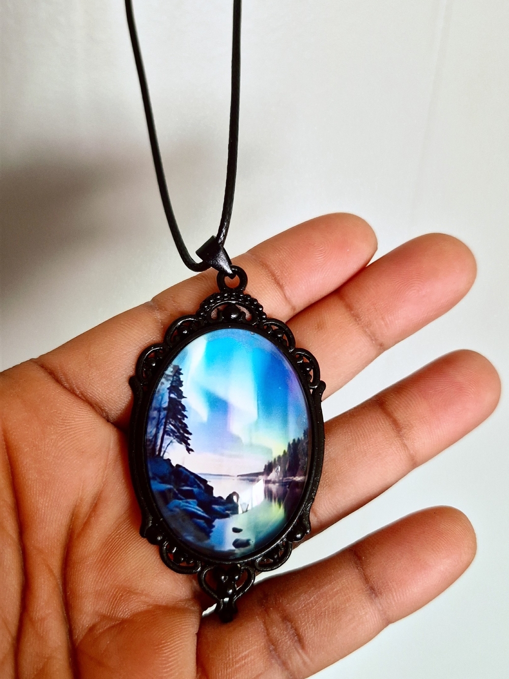 Oval Aurora Scene Pendant Necklace in Blue - Women Jewelry